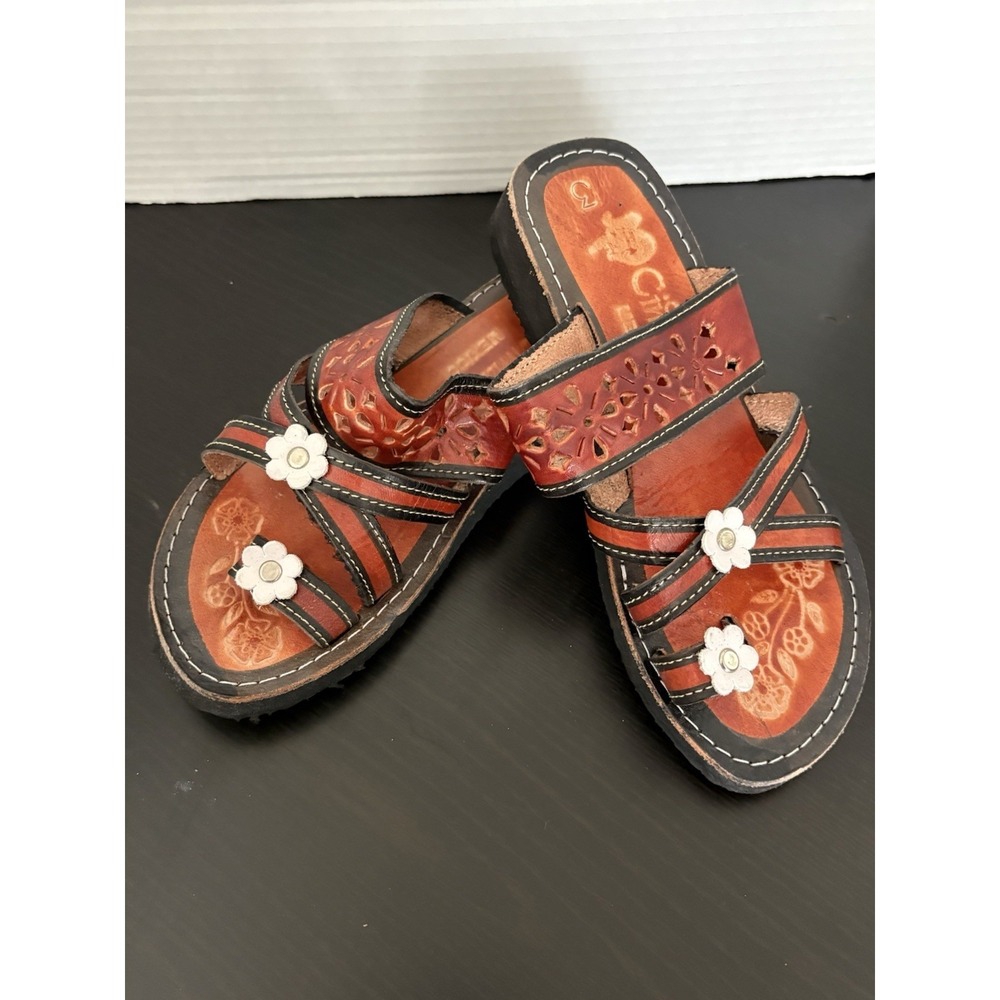 Calzado Cimarrón Mexico Leather Huarache Sandals Womens SZ 5.5 Floral Boho NWOB